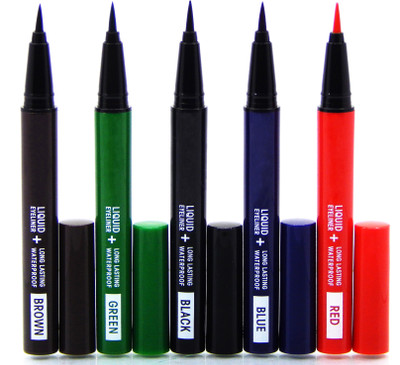 

firstzon™ water proof Colored pen eyeliner combo ( BLACK , BLUE, RED, GREEN ,BROWN) 1.2 g(MULTICOLOR)