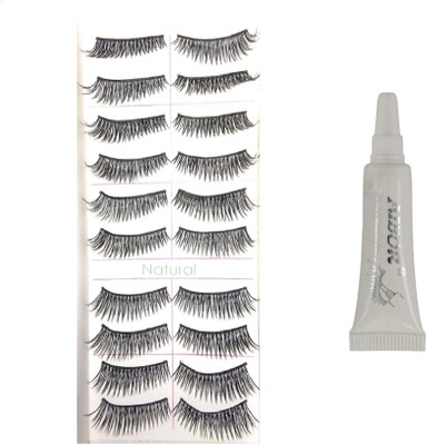 

Natural Set of 20 false fake eyelashes extension with high quality long lasting waterproof glue(Pack of 20)