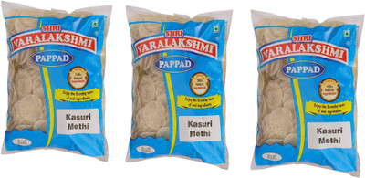 

Varalakshmi Kasuri Methi Flavoured Sabudana Pappad 500 Grams (Pack of 3) 500 g(Pack of 3)