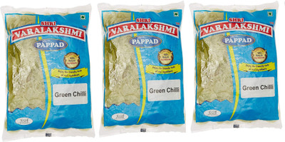 

Varalakshmi Green Chilli Flavoured Sabudana Pappad 500 Grams (Pack of 3) 500 g(Pack of 3)