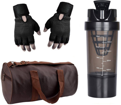

style pro Combo of black leather look gym bag,Black gloves and Black Cyclone Shaker Gym & Fitness Kit