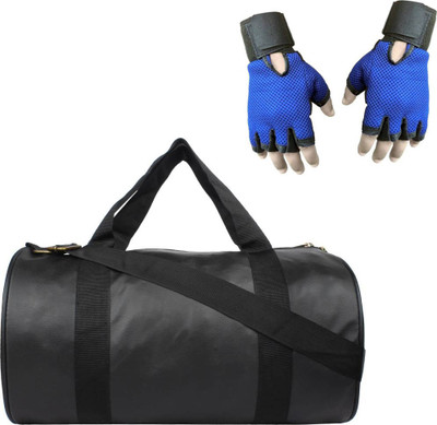 

Rocketsales Combo of Leatherite Black Gym Bag and Blue Gloves Gym & Fitness Kit