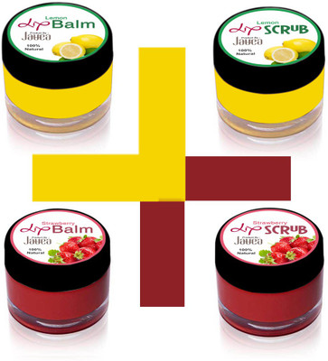 

Javea 100% Natural Beautiful Strawberry Lip Balm With Strawberry Lip Scrub And Beautiful Lemon Lip Balm With LemonLip Scrub Strawberry(Pack of: 4, 10 g)