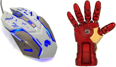 

DARK EDGE RM - 200 Advance Gaming Mouse With Iron Man Hand 16 GB Pen Drive Metal Hand with Glowing LED Hand Wired Optical Gaming Mouse(USB 2.0, Multicolor)