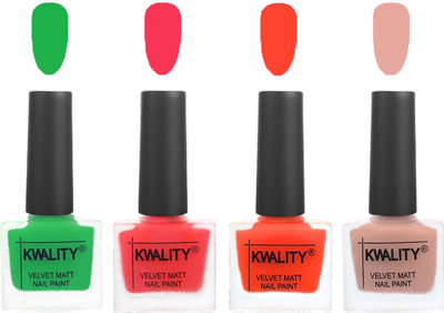 

Kwality Velvet Dull Matte Posh Shades Party Girl Range Nail Polish Sets Green,Pink Mania,Candy Orange,Salmon Pink(Pack of 4)