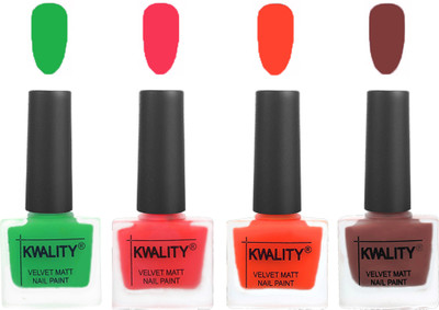 

Kwality Velvet Dull Matte Posh Shades Party Girl Range Nail Polish Sets Green,Pink Mania,Candy Orange,Dark Tan(Pack of 4)