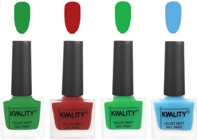 

Kwality Velvet Dull Matte Posh Shades Party Girl Range Nail Polish Sets Dark Green,Red,Green,Light Blue(Pack of 4)