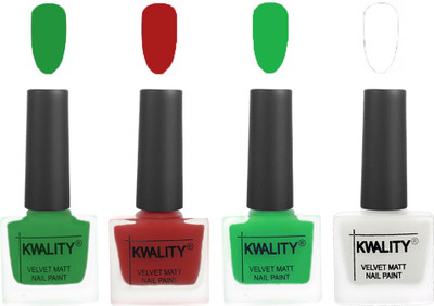 

Kwality Velvet Dull Matte Posh Shades Party Girl Range Nail Polish Sets Dark Green,Red,Green,White(Pack of 4)