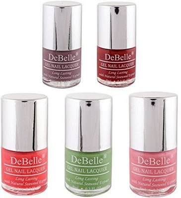 

DeBelle Gel Nail Lacquer 8 ml each Kit of 5 (Maroon, Mauve, Coral orange, Pink & Pastel Green) Moulin Rouge, Majestique Mauve , Princess Belle’, Miss Bliss , Mystique Green(Pack of 5)