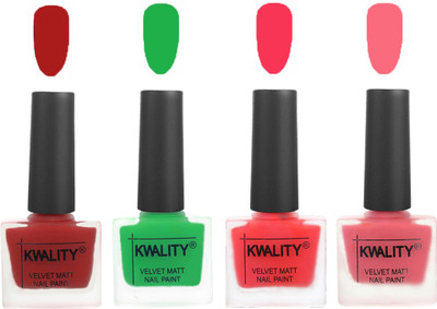 

Kwality Velvet Dull Matte Posh Shades Party Girl Range Nail Polish Sets Red,Green,Pink Mania,Frozen Pink(Pack of 4)