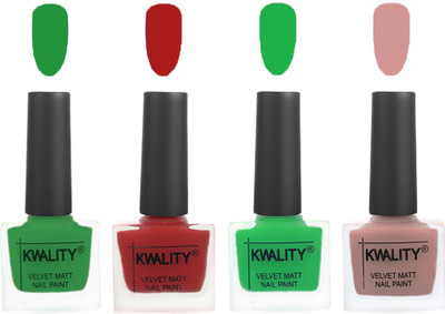 

Kwality Velvet Dull Matte Posh Shades Party Girl Range Nail Polish Sets Dark Green,Red,Green,Salmon(Pack of 4)