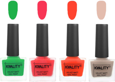 

Kwality Velvet Dull Matte Posh Shades Party Girl Range Nail Polish Sets Green,Pink Mania,Candy Orange,Light Baby Nude(Pack of 4)
