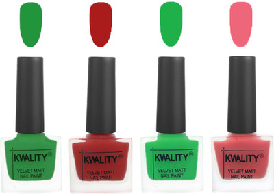 

Kwality Velvet Dull Matte Posh Shades Party Girl Range Nail Polish Sets Dark Green,Red,Green,Nude Pink(Pack of 4)