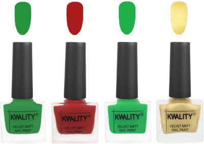 

Kwality Velvet Dull Matte Posh Shades Party Girl Range Nail Polish Sets Dark Green,Red,Green,Golden(Pack of 4)