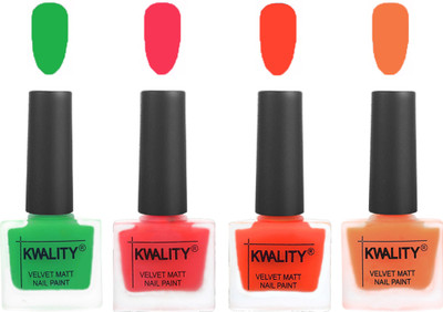 

Kwality Velvet Dull Matte Posh Shades Party Girl Range Nail Polish Sets Green,Pink Mania,Candy Orange,Peach(Pack of 4)