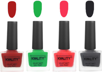

Kwality Velvet Dull Matte Posh Shades Party Girl Range Nail Polish Sets Red,Green,Pink Mania,Dark Grey(Pack of 4)
