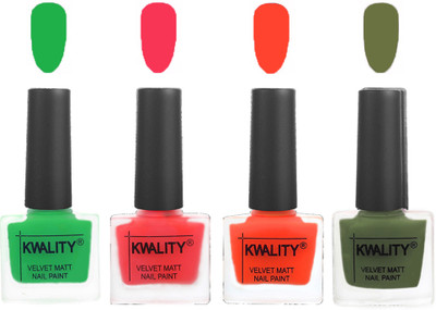 

Kwality Velvet Dull Matte Posh Shades Party Girl Range Nail Polish Sets Green,Pink Mania,Candy Orange,Olive Green(Pack of 4)