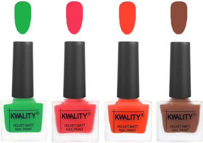 

Kwality Velvet Dull Matte Posh Shades Party Girl Range Nail Polish Sets Green,Pink Mania,Candy Orange,Brown(Pack of 4)
