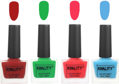 

Kwality Velvet Dull Matte Posh Shades Party Girl Range Nail Polish Sets Red,Green,Pink Mania,Light Blue(Pack of 4)