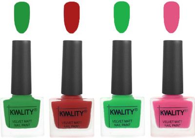 

Kwality Velvet Dull Matte Posh Shades Party Girl Range Nail Polish Sets Dark Green,Red,Green,Pink Mania(Pack of 4)
