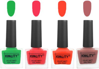 

Kwality Velvet Dull Matte Posh Shades Party Girl Range Nail Polish Sets Green,Pink Mania,Candy Orange,Dark Nude(Pack of 4)
