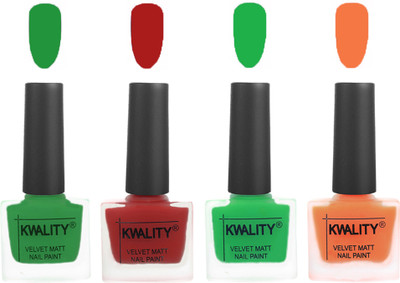 

Kwality Velvet Dull Matte Posh Shades Party Girl Range Nail Polish Sets Dark Green,Red,Green,Peach(Pack of 4)