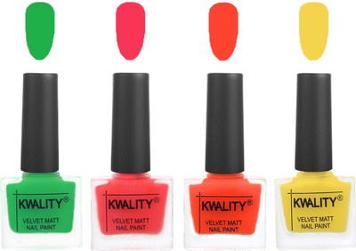 

Kwality Velvet Dull Matte Posh Shades Party Girl Range Nail Polish Sets Green,Pink Mania,Candy Orange,Yellow(Pack of 4)