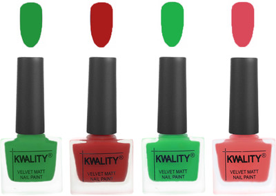 

Kwality Velvet Dull Matte Posh Shades Party Girl Range Nail Polish Sets Dark Green,Red,Green,Baby Pink(Pack of 4)