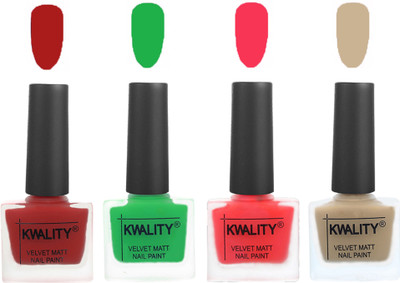 

Kwality Velvet Dull Matte Posh Shades Party Girl Range Nail Polish Sets Red,Green,Pink Mania,Nude(Pack of 4)