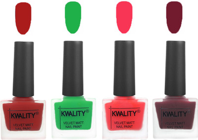 

Kwality Velvet Dull Matte Posh Shades Party Girl Range Nail Polish Sets Red,Green,Pink Mania,Maroon(Pack of 4)