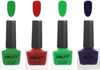 

Kwality Velvet Dull Matte Posh Shades Party Girl Range Nail Polish Sets Dark Green,Red,Green,Royal Blue(Pack of 4)