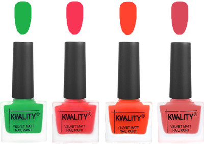 

Kwality Velvet Dull Matte Posh Shades Party Girl Range Nail Polish Sets Green,Pink Mania,Candy Orange,Baby Pink(Pack of 4)