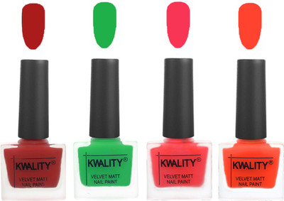 

Kwality Velvet Dull Matte Posh Shades Party Girl Range Nail Polish Sets Red,Green,Pink Mania,Candy Orange(Pack of 4)