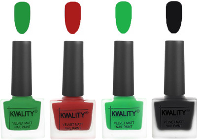 

Kwality Velvet Dull Matte Posh Shades Party Girl Range Nail Polish Sets Dark Green,Red,Green,Black(Pack of 4)