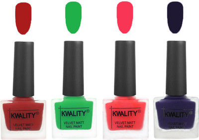 

Kwality Velvet Dull Matte Posh Shades Party Girl Range Nail Polish Sets Red,Green,Pink Mania,Royal Blue(Pack of 4)