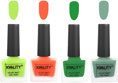 

Kwality Velvet Dull Matte Posh Shades Party Girl Range Nail Polish Sets Parrot Green,Carrot Orange,Dark Green,Mischievous Mint(Pack of 4)