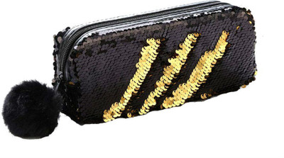 

Zahuu PSAH-0803 Sequin Art Polyester Pencil Box(Set of 1, Black, Gold)