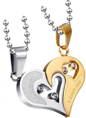 Sorellaz Heart Golden & Silver Lovers Couples Necklace Metal