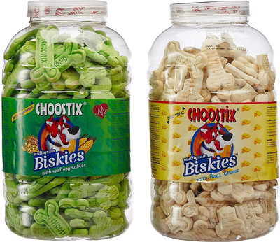 

Choostix Biskies Dog Treat, Real Vegetable, Cheese Dog Treat(1 kg, Pack of 2)