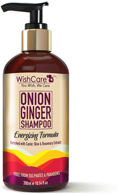 

Wishcare Onion Ginger Shampoo - Energizing Formula - Free from Mineral Oils, Sulphates & Parabens - For All Hair Types(300 ml)