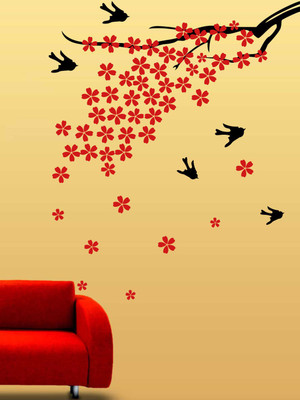 ALLURE 66 cm Bird Loving Tree Self Adhesive Sticker(Pack of 1)