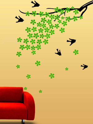 ALLURE 66 cm Bird Loving Tree Self Adhesive Sticker(Pack of 1)