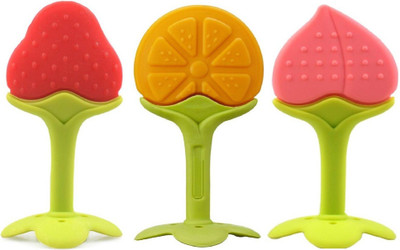 

Hytech Combo Of 3 Flexible Fruit Shape Teether- Berry Citrus & Cream- 100% BPA FREE Teether(Multicolor)
