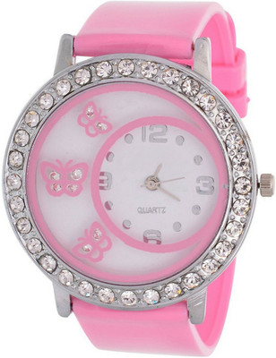 Orayan Butterfly Diamond Studded SP-Pink Analogue Watch - For Girls