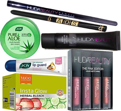 

Joy Lip Guard & Aloe Multi Body Ltn Skin Cream (15 ml), Vlcc Insta Glow Herbal Bleach (54 g), 2 Waterproof Eyeliner, Primer (35 ml), 4 Mini Lipstick Of Hudabeauty(Set of 7)