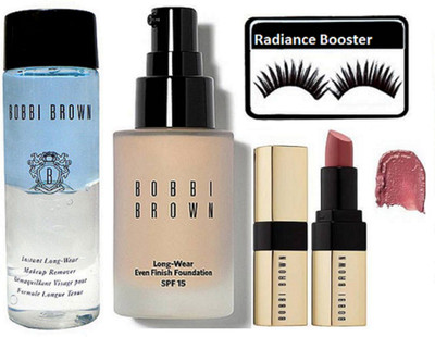 

radiance booster Eyelashes & Bobbi Brown Long Wear Even Finish Foundation & Lipstick & Makeup Remover(Set of 4)
