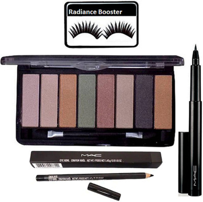 

radiance booster Eyelashes & Mac 8 Shades Eye shadow Palette & Pencil Kajal & Gel Eyeliner(Set of 4)