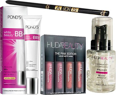 

Ponds Beauty BB+(9 g), With Primer(30 ml) & Waterproof Eyeliner (Stay For 36 Hrs), 4 Mini Lipstick(Set of 1)