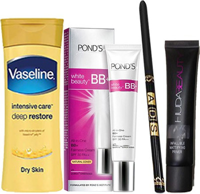 

Ponds Beauty BB+(9 g) & Waterproof Eyeliner (Stay For 36 Hrs) With Primer(35 ml), Body Lotion Deep Restore (40ml)(Set of 1)