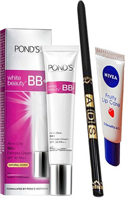 

Ponds Beauty BB+(9 g) & Waterproof Eyeliner (Stay For 36 Hrs) With Fruity Lip Care Tube(Set of 1)